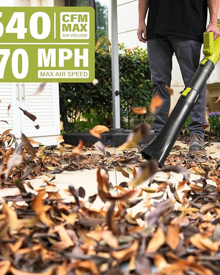 Cordless Leaf Blower,540CFM/170MPH Electric Leaf Blower with 2 * 6.0Ah Battery and Fast Charger, 6 Speed Mode and Turbo Mode Leaf Blower, 20V Battery Powered Leaf Blowers for Lawn Care and Patio - LeafyLoom