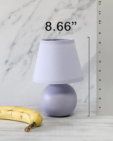 Simple Designs LT2008-PRP Mini Ceramic Globe Table Lamp with Matching Fabric Shade, Purple - LeafyLoom