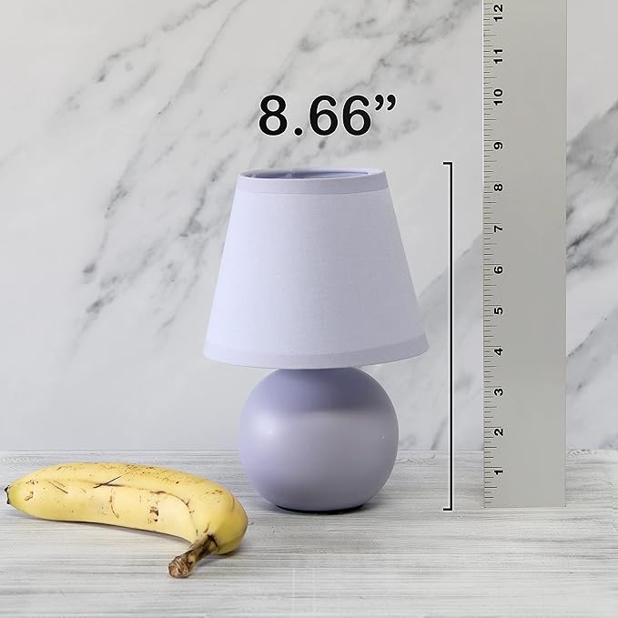 Simple Designs LT2008-PRP Mini Ceramic Globe Table Lamp with Matching Fabric Shade, Purple - LeafyLoom