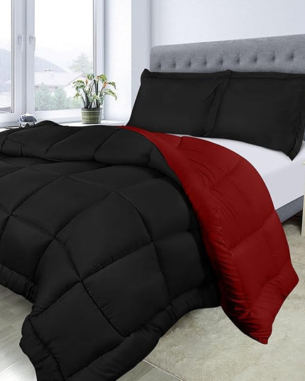 Utopia Bedding Queen Size Comforter Set with 2 Pillow Shams, Bedding Comforter Sets, Down Alternative Reversible Black/Red Comforter, Soft and Comfortable, Machine Washable - LeafyLoom