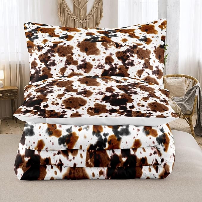 Tailor Shop Cow Print Bedding Sets,Kids Twin Bedding Set,Cow Print Comforter Set for Boys Teens Girls,Black White Queen Soft Microfiber Cowhide Bedding Set with 1 Comforter and 1 Pillowcases… - LeafyLoom