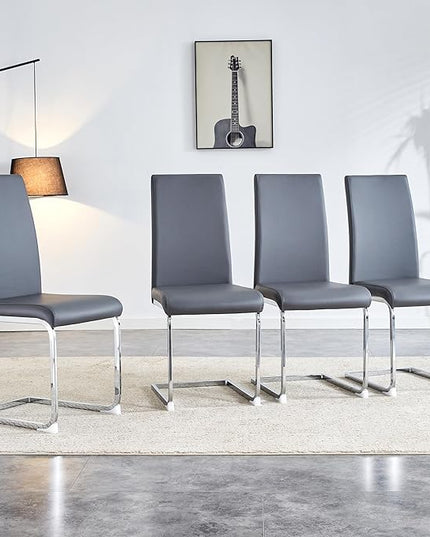 Modern Dining Chairs Set of 4, PU Faux Leather Backrest Cushioned Edge Chairs, Suitable for dining, kitchen, dressing table, terrace, Gray+PU - LeafyLoom