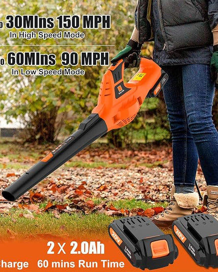 Cordless Leaf Blower,21V Handheld Electric Leaf Blower with 2 x 2.0Ah Battery & Charger, Lightweight Battery Powered Leaf Blower for Lawn Care, Patio, Yard, Sidewalk,Snow Blowing - LeafyLoom