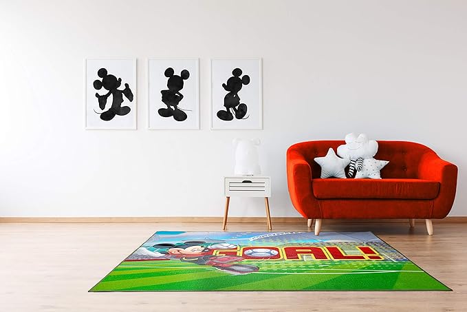 Jay Franco Disney Mickey Mouse Strike, Curve, Goal Kids Room Rug - Large Area Rug Measures 4 x 5 Feet (Offical Disney Product) - LeafyLoom