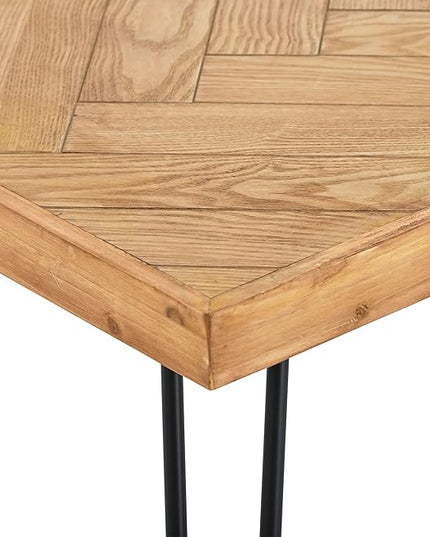 Modern Wood Coffee Table, 1.9 "thickness Coffee Table for Living Room Chevron Pattern & Metal Hairpin Legs - LeafyLoom