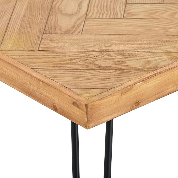 Modern Wood Coffee Table, 1.9 "thickness Coffee Table for Living Room Chevron Pattern & Metal Hairpin Legs - LeafyLoom