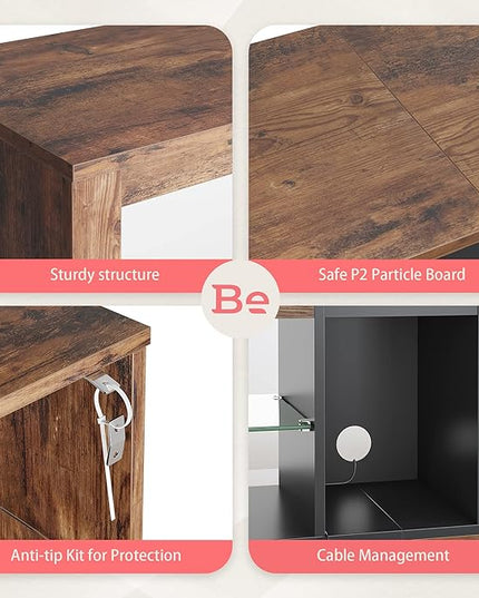 Bestier Entertainment Center Gaming TV Stand for 55 Inch+ TV LED Television Stand with 2 Adjustable Glass Shelves PS Game Console Cabinet for Living Room, Rustic Brown - LeafyLoom