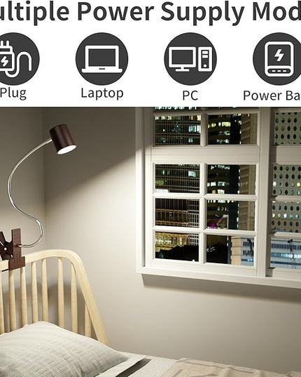 Dott Arts Desk Lamp,USB Clip On Light with 3 Color Modes,LED 10 Levels Brightness Reading Lamp, 360° Gooseneck Book Light,Eye-Care Reading Light for Home Office,Headboards Brown - LeafyLoom