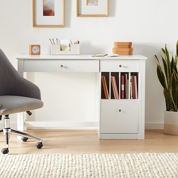 Walker Edison Modern Wood Computer Writing Desk Storage File Drawer Office Home Office Workstation Small, 48 Inch, White - LeafyLoom