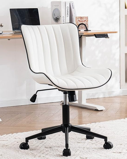 YOUNIKE White Office Chair Swivel Leather Desk Chair, Upholstered Adjustable Computer Task Chair with Wheels, Modern Armless Rolling Gaming Chair Mid Back - LeafyLoom