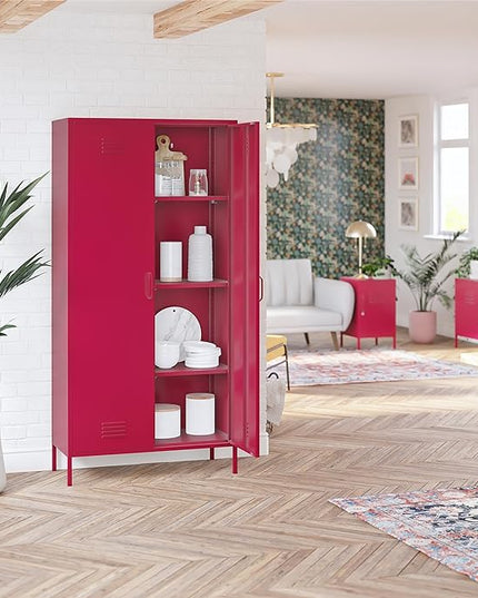 Novogratz Cache 2 Door Tall Metal Locker Style Storage Cabinet, Magenta - LeafyLoom