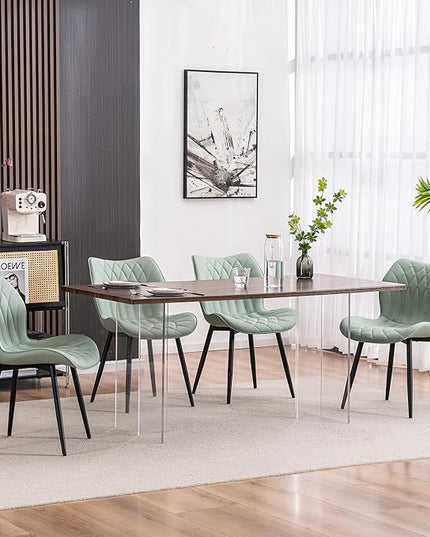 YOUNIKE Dining Chairs Set of 2, Upholstered Faux Leather Dining Room Chairs, Modern Living Room Bedroom Side Chairs with Wing Back and Metal Legs, Kitchen Chairs Mint Green - LeafyLoom