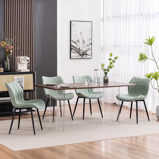 YOUNIKE Dining Chairs Set of 2, Upholstered Faux Leather Dining Room Chairs, Modern Living Room Bedroom Side Chairs with Wing Back and Metal Legs, Kitchen Chairs Mint Green - LeafyLoom
