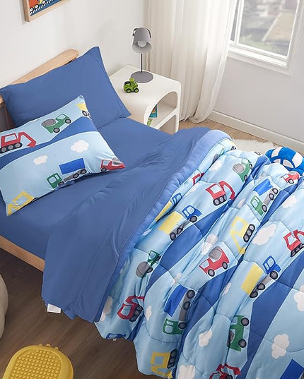SLEEP ZONE Kids Twin Comforter Set, Cozy Jersey Knit Bedding Set, Warm and Easy Maintain for All Seasons, 100% Microfiber Bedding Set for Boys, 1 Comforter, 1 Pillowcase (Bulldozers, Twin) - LeafyLoom