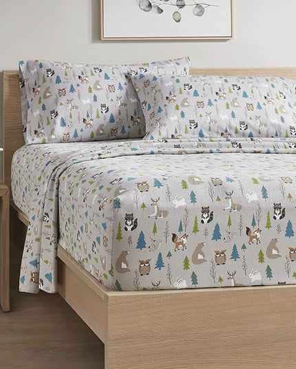 Comfort Spaces Cotton Flannel Breathable Warm Deep Pocket Sheets with Pillow Case Bedding, Twin XL, Multi Forest Animal 3 Piece - LeafyLoom