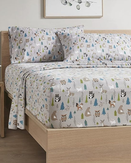 Comfort Spaces Cotton Flannel Breathable Warm, Deep Pocket Sheets with Pillow Case Bedding, Full, Multi Forest Animals 4 Piece - LeafyLoom