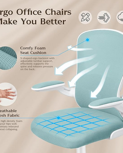 FelixKing Office Chair, Ergonomic Desk Chairs with Wheels Home Mesh Chair Adjustable Lumbar Support and Height, Ergo Chair for Working Gaming Use (Light Blue) - LeafyLoom