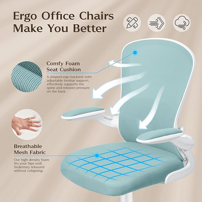 FelixKing Office Chair, Ergonomic Desk Chairs with Wheels Home Mesh Chair Adjustable Lumbar Support and Height, Ergo Chair for Working Gaming Use (Light Blue) - LeafyLoom