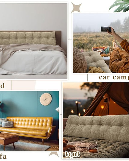 Headboard Wedge Pillow Triangular Bed Rest Reading Backrest Body Bolster Cushion Back Support Long Bolster Pillow for Bed Gifts with Removable Cover (Khaki Gray,King (79 x 20 x 8 Inch)) - LeafyLoom