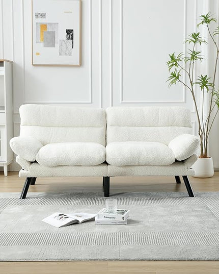 70.08" Modern Upholstered 2 Seaters Soft with Metal Feet,Accent Deep Seat Loveseat Double Sofas Couch w/Convertible Bed,for Dorm,Apartment,Studio,Office,White Teddy - LeafyLoom