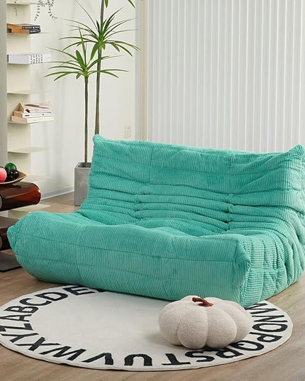 N&V Fireside Loveseat, Mid Century Armless Twin Size Floor Sofa, Soft Premium Corduroy Floor Lounge Chair, Foam Sofa Accent Chair for Living Room Bedroom and Office, Jade - LeafyLoom