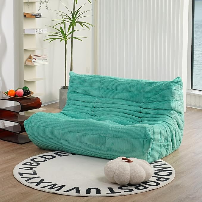 N&V Fireside Loveseat, Mid Century Armless Twin Size Floor Sofa, Soft Premium Corduroy Floor Lounge Chair, Foam Sofa Accent Chair for Living Room Bedroom and Office, Jade - LeafyLoom