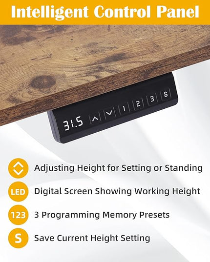 Height Adjustable Electric Stand Up Desk, 48x24 Computer Desk with Memory Presets for Home and Office, Black Frame & Brown Desktop - LeafyLoom