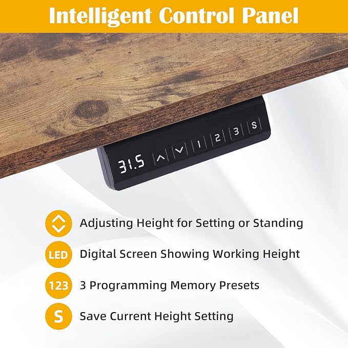 Height Adjustable Electric Stand Up Desk, 48x24 Computer Desk with Memory Presets for Home and Office, Black Frame & Brown Desktop - LeafyLoom