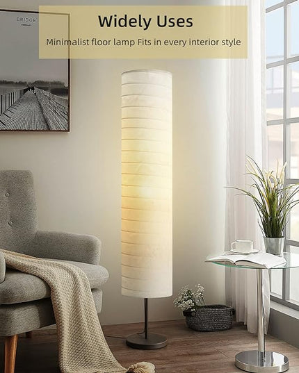 Modern Floor Lamp, Dimmable 3 Levels Brightness Paper Tall Lamp Standing Lamps with Lampshade, 55'' Minimalist Floor Lamps for Office, Kids Room, Reading, Home Decor (White) - LeafyLoom