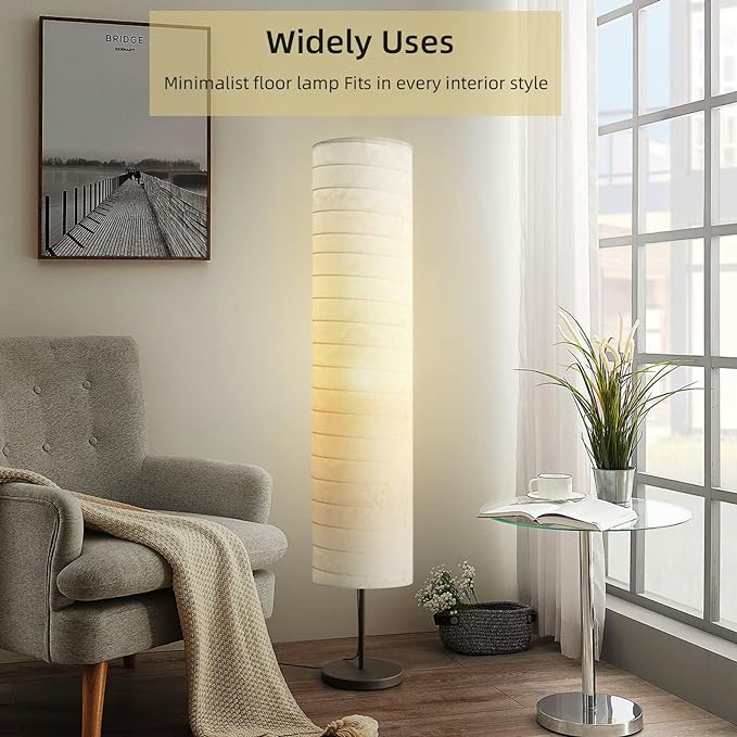 Modern Floor Lamp, Dimmable 3 Levels Brightness Paper Tall Lamp Standing Lamps with Lampshade, 55'' Minimalist Floor Lamps for Office, Kids Room, Reading, Home Decor (White) - LeafyLoom