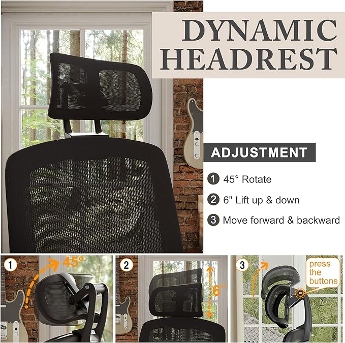 GABRYLLY Ergonomic Office Mesh Chair, High-Back Desk Chair with Sliding Seat, Adjustable Flip-up Armrest & 2D Headrest, 4-Gear Tilt Function, Swivel Computer Gaming Chair for Man Woman - LeafyLoom