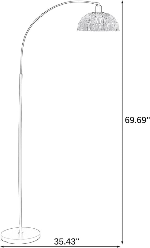 Curved Floor Lamp with Remote Control and Foot Switch Adjustable Hanging Drum Woven Lampshade, Reading Lamp Next to Sofa, Living Room and Bedroom (New Coffee Gold) - LeafyLoom
