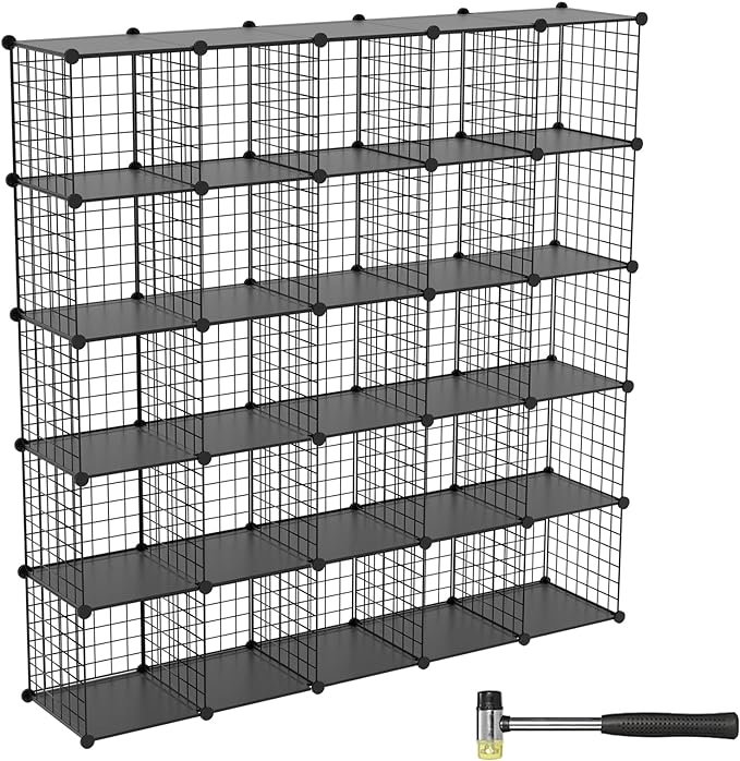 TUMUCUTE Wire Cube Storage Organizer, 25-Cube Metal Storage Shelves Bookshelf, Stackable Modular Closet Organizer for Bedroom Living Room, Office,Storage Shelves - LeafyLoom
