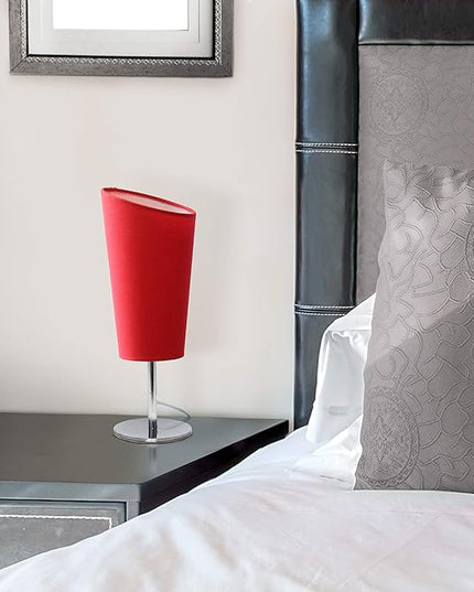 Simple Designs LT2061-RED Mini Chrome Angled Fabric Shade Table Lamp, Red - LeafyLoom
