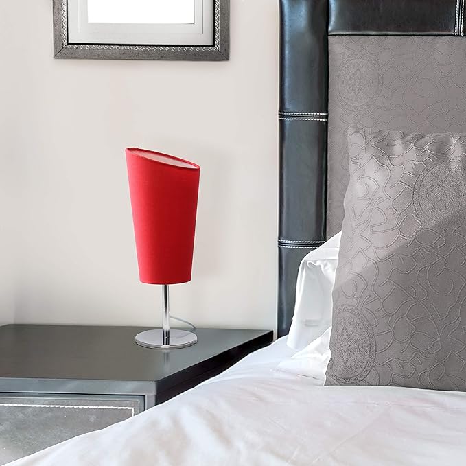 Simple Designs LT2061-RED Mini Chrome Angled Fabric Shade Table Lamp, Red - LeafyLoom