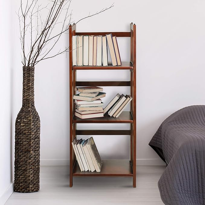 Casual Home 3-Shelf Folding Bookcase (14" Wide)-Walnut - LeafyLoom