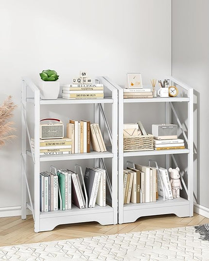 Vagusicc 3 Tier Bookshelf, Small Book Shelf Industrial Bookshelf, Wood Short Book Shelf Office Shelves with Metal Frame, White Open Shelf Storage Organizer Bookcase for Living Room Bedroom, White - LeafyLoom