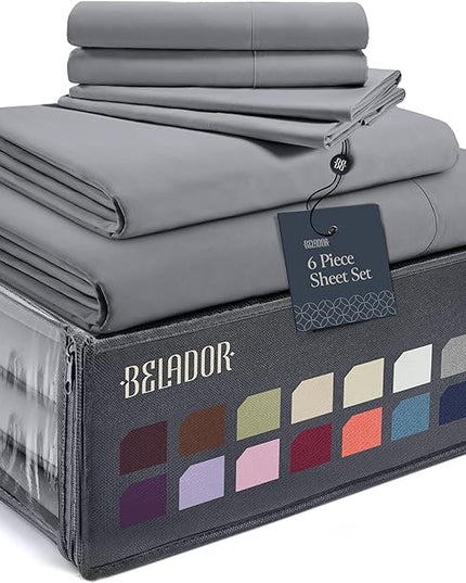 BELADOR Silky Soft Cali King Sheet Set -Luxury 6 Piece Bed Sheets for California King Size Bed, Secure-Fit Deep Pocket Sheets with Elastic, Breathable Hotel Sheets & Pillowcase Set, Wrinkle Free - LeafyLoom