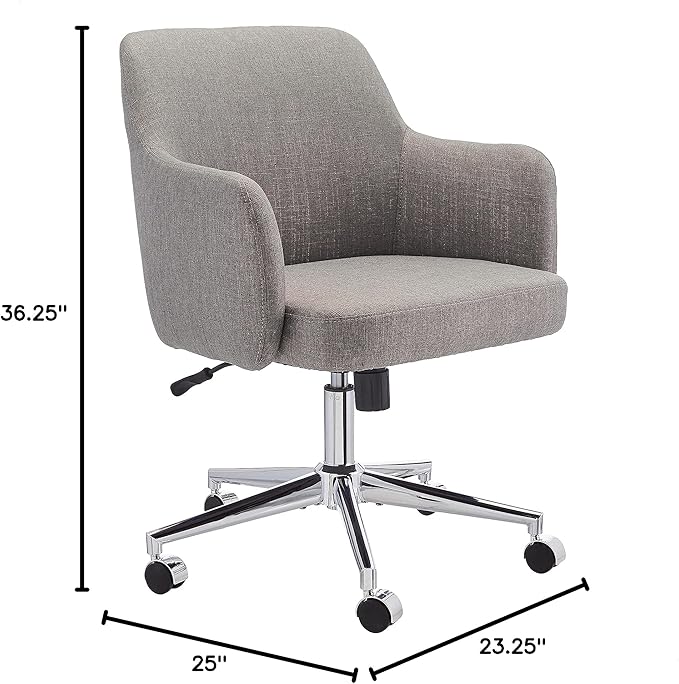 Amazon Basics Upholstered Home Office 360 Degree Swivel Rolling Desk Chair with Arms and Adjustable-Height - Light Gray, 25"D x 23.25"W x 36.25"H - LeafyLoom