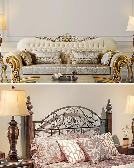 27.5''Tall Bedroom Lamps Set of 2,Rustic Farmhouse Table Lamps for Living Room,3-Way Dimmable Touch Bedside Lamps with 2-USB Charging Ports for Nightstand (Retro Bronze) - LeafyLoom
