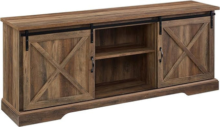 Walker Edison Corbin Modern Farmhouse TV Stand, Sliding X Barn Door, For TVs Up To 80 Inches, 70 Inch, Reclaimed Barnwood, Rustic Oak - LeafyLoom