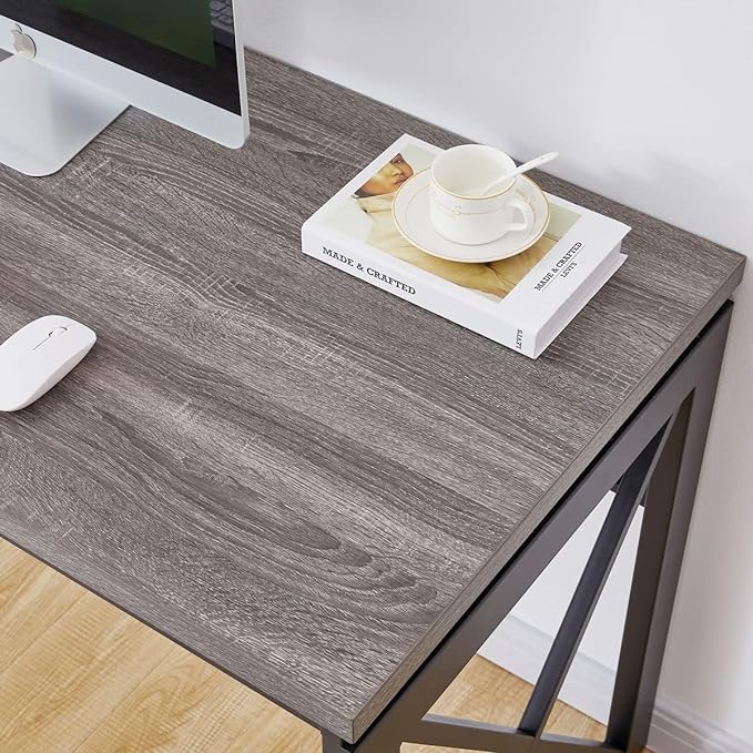 BON AUGURE Industrial Computer Desk, Rustic Wood Desk for Home Office, Sturdy Metal Writing Work Desk (60 Inch, Dark Grey Oak) - LeafyLoom