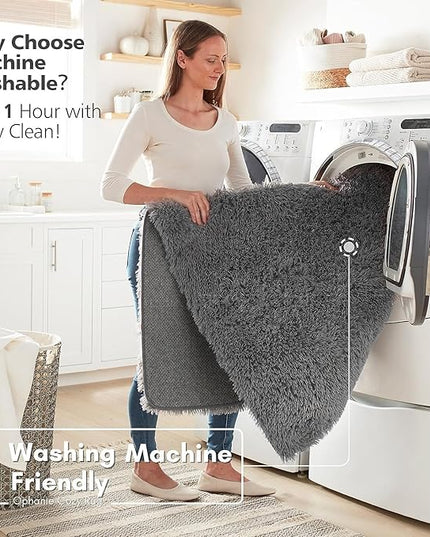 Ophanie Machine Washable Upgrade 8x10 Rugs for Living Room, Grey, Fluffy Shaggy Soft Area Rug, Gray Non-Slip Indoor Floor Carpet for Bedroom, Kids Baby Boys Teen Dorm Home Decor Aesthetic, Nursery - LeafyLoom