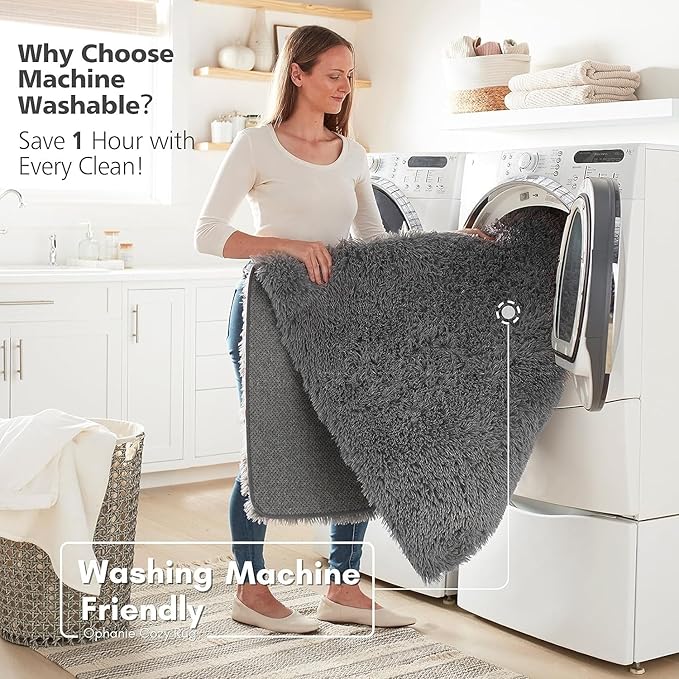 Ophanie Machine Washable Upgrade 8x10 Rugs for Living Room, Grey, Fluffy Shaggy Soft Area Rug, Gray Non-Slip Indoor Floor Carpet for Bedroom, Kids Baby Boys Teen Dorm Home Decor Aesthetic, Nursery - LeafyLoom