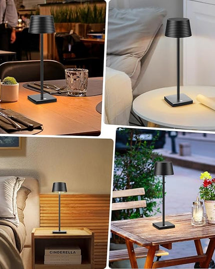 Rechargeable Cordless Table Lamp, Battery 5000mAh Metal Aluminum Housing USB LED Portable Powered Desk Lamp, 3 Levels Brightness Night Light for Restaurants Bars Outdoor (black) - LeafyLoom