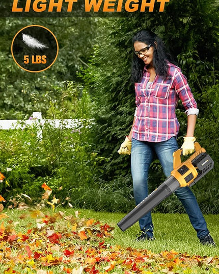 EWORK Cordless Leaf Blower - 21V Electric Leaf Blower Cordless with (2) 3.0Ah Battery and Fast Charger 400CFM Variable Speed & Turbo Mode - Battery Powered Leaf Blowers for Lawn Care and Patio - LeafyLoom