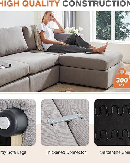 Sweetcrispy Convertible Modular Sectional Sofa, 8 Seat Sectional Couches for Living Room, U-Shaped Modern Fabric Modular Sofa Sleeper with Double Chaise for Home, Apartment, Dorm, Grey - LeafyLoom