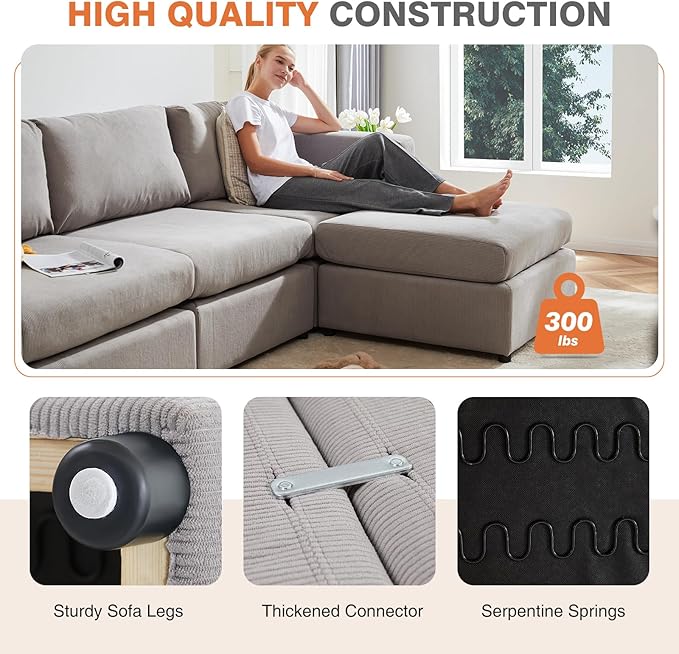 Sweetcrispy Convertible Modular Sectional Sofa, 8 Seat Sectional Couches for Living Room, U-Shaped Modern Fabric Modular Sofa Sleeper with Double Chaise for Home, Apartment, Dorm, Grey - LeafyLoom