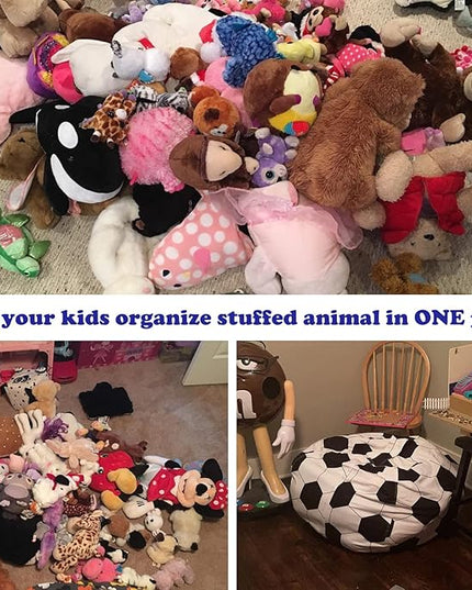 2 Packs Stuffed Animal Storage Beanbag Cover 24" Bean Bag Storage for Kids Girs Boys Room Toys Organizer Heavy-duty Zipper Bean Bag Chair Covers Only, Soccor Print - LeafyLoom