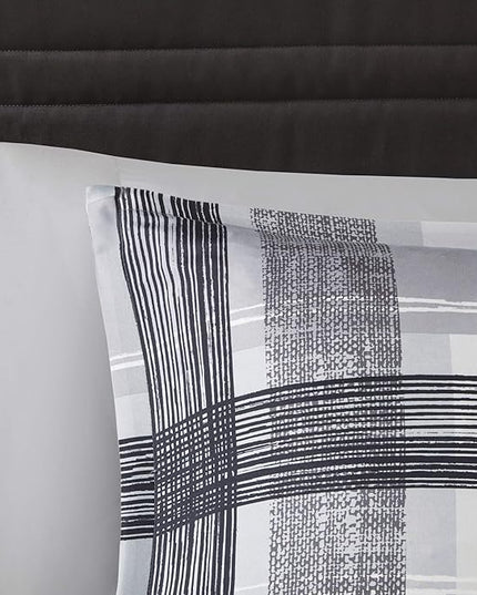 Intelligent Design Rudy Cozy Comforter Casual Cabin Lodge Plaid Design, All Season, Hypoallergenic Cover, Soft Bedding Set with Matching Sham, Decorative Pillow, Black Twin / Twin XL - LeafyLoom
